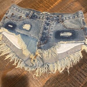 One Teaspoon Blue Frayed Jean Shorts